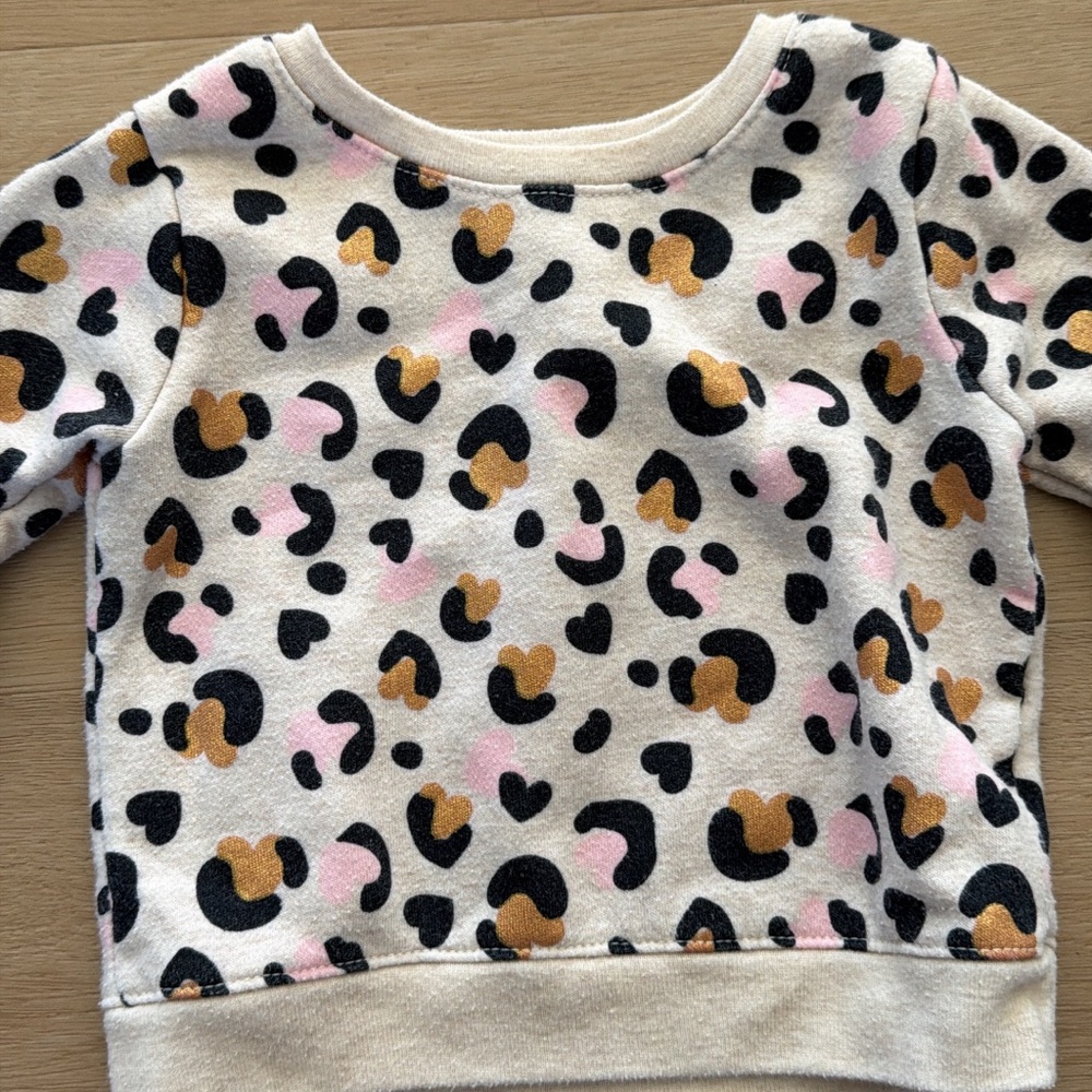Kids Heart Leopard Print Pullover Sweater - Pink, Black & Gold